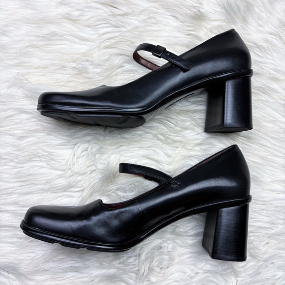 Y2K Vintage Bandolino Square Toe Mary Jane Chunky Block Heels Black Leather 10 - Picture 5 of 9
